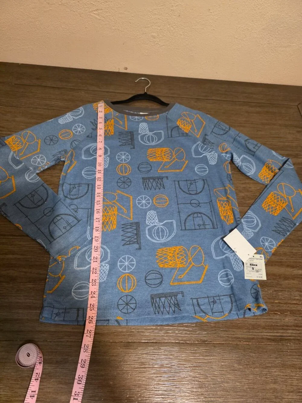 Nordstrom Boys Pajama Shirt Only Basketball Print Waffle Knit XL Sleep Top